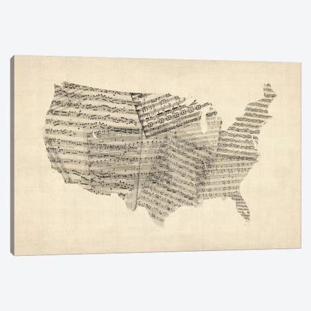 United States Sheet Music Map Canvas Print #8782} by Michael Tompsett Canvas Art Print