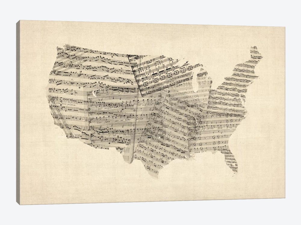 United States Sheet Music Map by Michael Tompsett 1-piece Canvas Wall Art