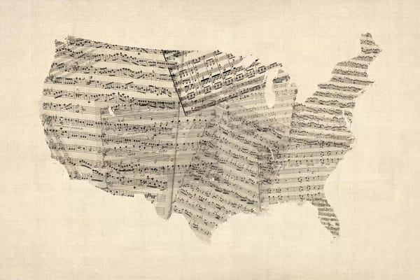 Music Notes: United States Sheet Music Map by Michael Tompsett