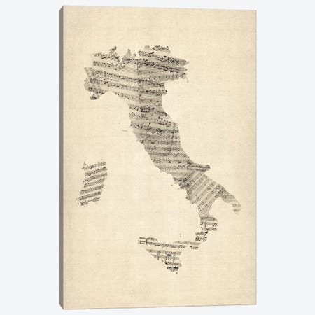 Italy Sheet Music Map Canvas Print #8783} by Michael Tompsett Canvas Art Print
