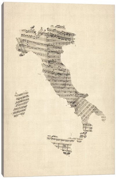 Italy Sheet Music Map Canvas Art Print - Musical Notes Art