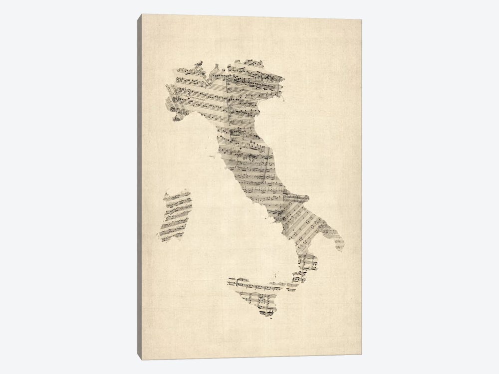 Italy Sheet Music Map by Michael Tompsett 1-piece Art Print