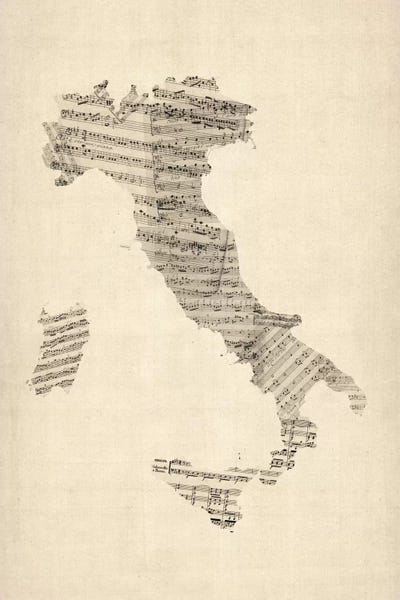 Music Notes: Italy Sheet Music Map by Michael Tompsett
