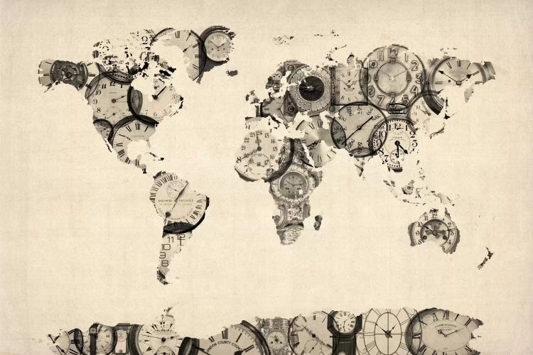 Map of the World Map from Old Clocks