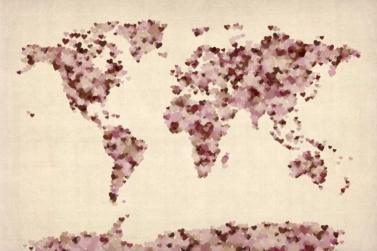 Vintage Hearts World Map by Michael Tompsett wall art