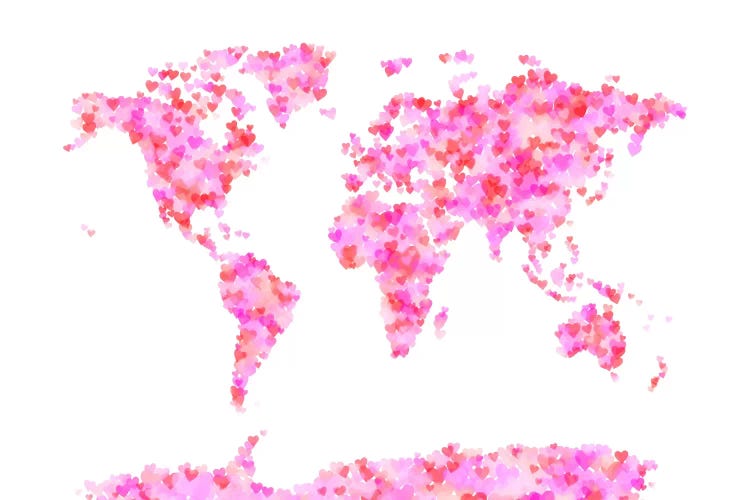 Love Hearts Map of the World