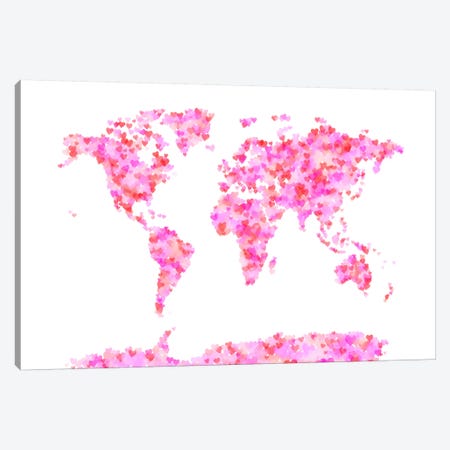 Love Hearts Map of the World Canvas Print #8787} by Michael Tompsett Canvas Wall Art