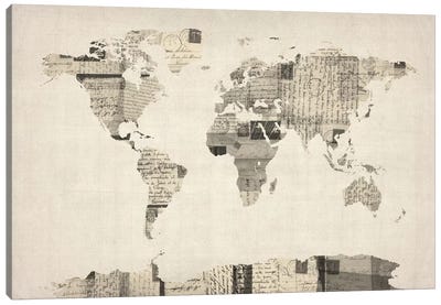 Vintage Postcard World Map Canvas Art Print - World Map Art