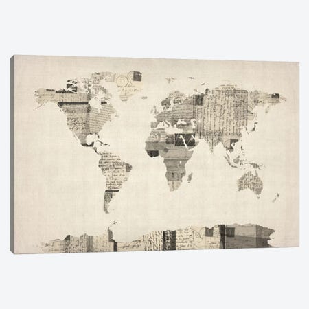 Vintage Postcard World Map Canvas Print #8788} by Michael Tompsett Canvas Print