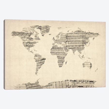 Old Sheet Music World Map Canvas Print #8789} by Michael Tompsett Canvas Print