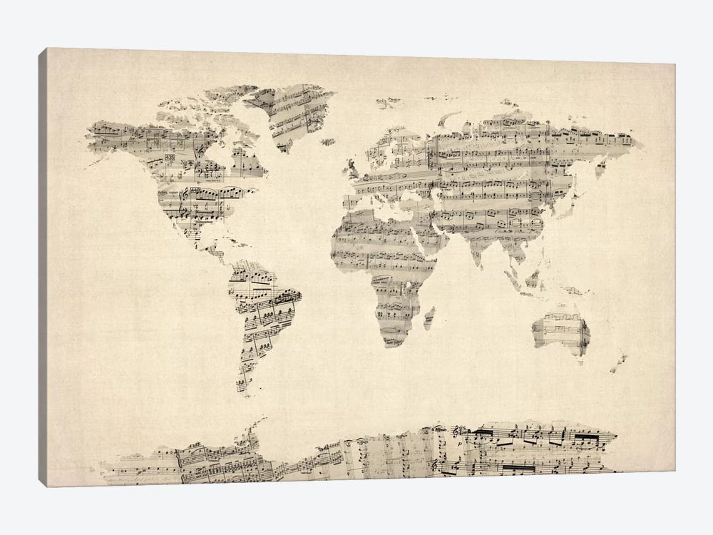 Old Sheet Music World Map 1-piece Art Print