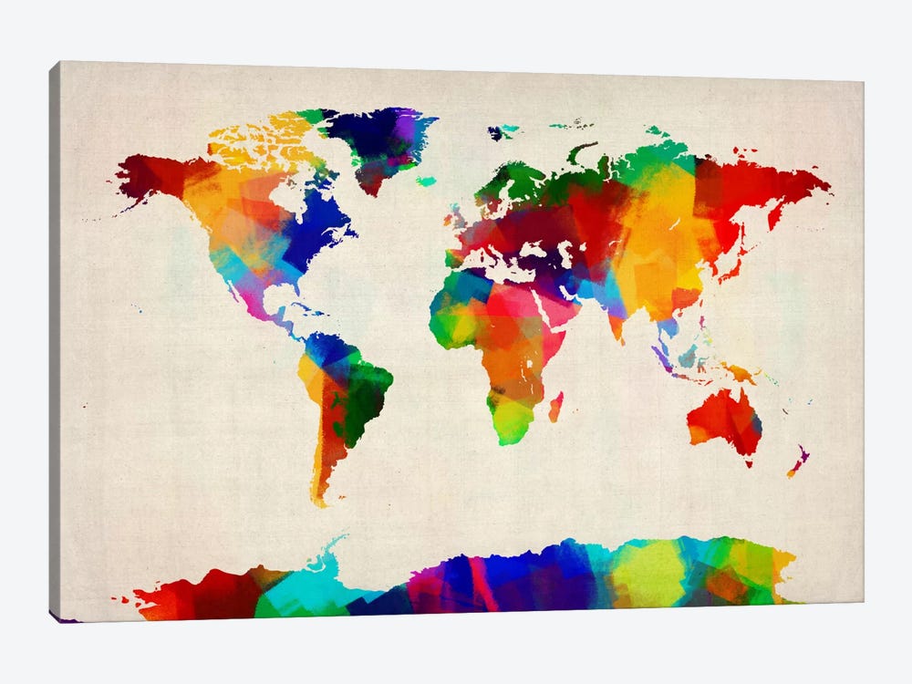 Map of the World IV by Michael Tompsett 1-piece Canvas Art Print