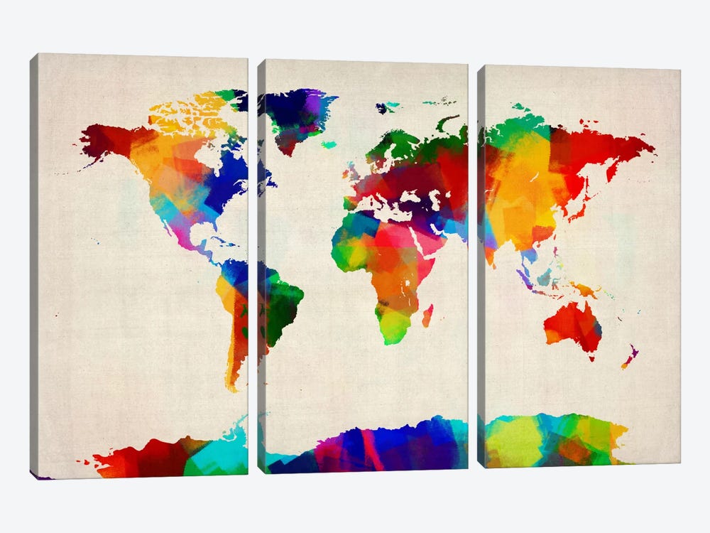 Map of the World IV by Michael Tompsett 3-piece Canvas Print