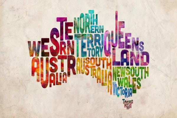 Abstract: Australia Typographic Text Map by Michael Tompsett