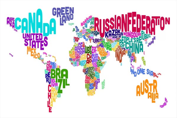 Michael Tompsett: Typographic Text World Map VI by Michael Tompsett