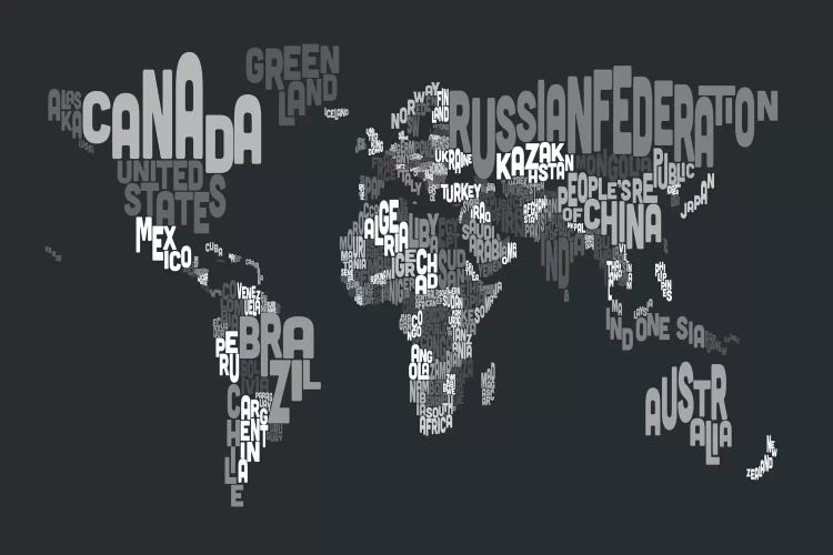 Typographic Text World Map VII