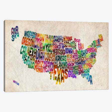 Typographic Text USA (States) Map Canvas Print #8795} by Michael Tompsett Art Print