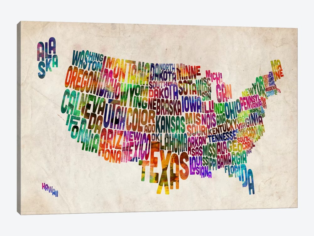Typographic Text USA (States) Map 1-piece Canvas Art