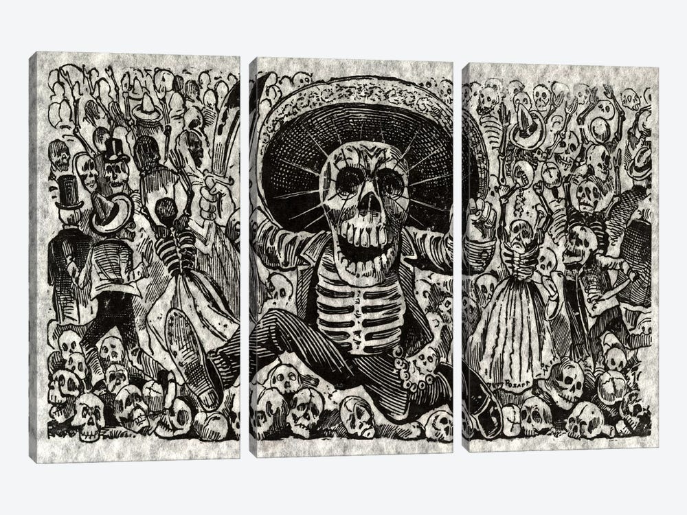 Skeletons - Calavera from Oaxaca by Jose Guadalupe Posada 3-piece Canvas Wall Art