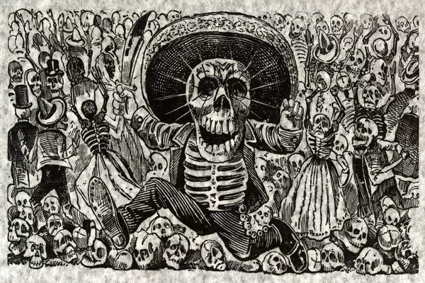 Large Black & White Art - Canvas Prints: Skeletons - Calavera from Oaxaca by Jose Guadalupe Posada