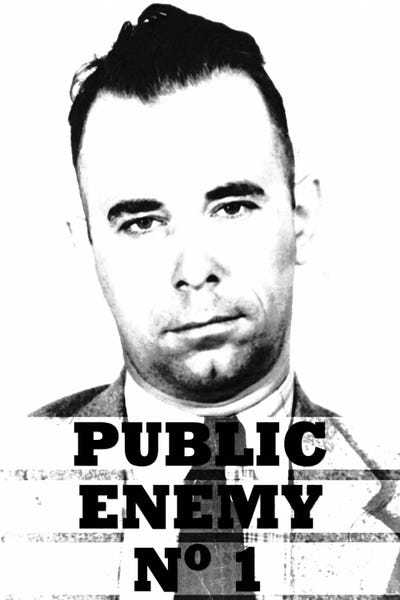 Black & White Pop Culture Art: John Dillinger; Public Enemy Number 1 - Gangster Mugshot by 5by5collective