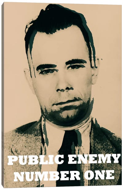 John Dillinger (1903-1934); Public Enemy Number 1 - Gangster Mugshot Canvas Art Print - Kitsch Opus
