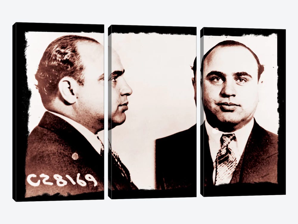 Alphonse Gabriel Al Capone Mugshot 2 - Chicago Gangster Outlaw 3-piece Canvas Art