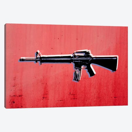 M16 Assault Rifle on Red Canvas Print #8859} by Michael Tompsett Canvas Print