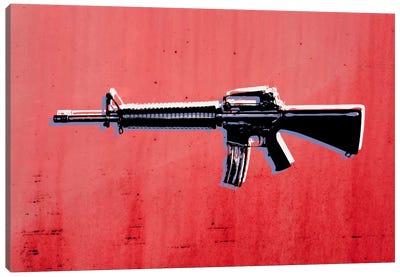 M16 Assault Rifle on Red Canvas Art Print - Weapons & Artillery Art