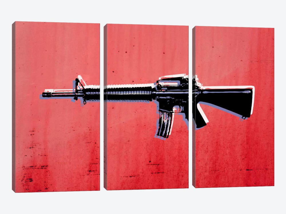 M16 Assault Rifle on Red by Michael Tompsett 3-piece Canvas Art