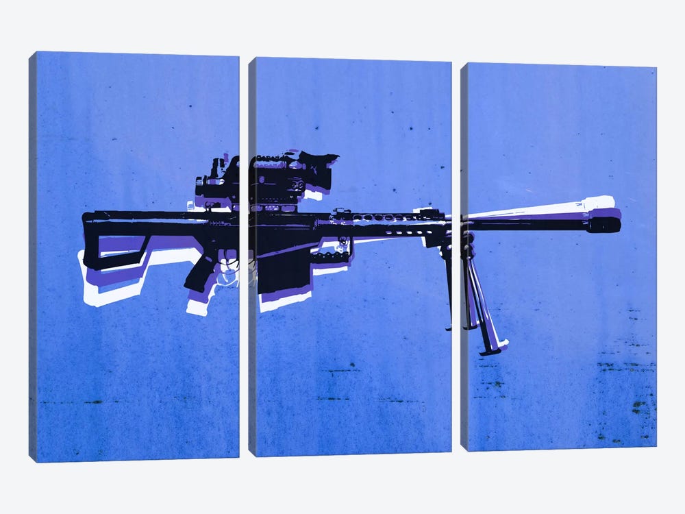 M82 Sniper Rifle on Blue by Michael Tompsett 3-piece Canvas Artwork