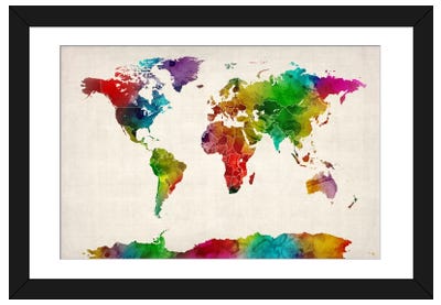 Watercolor Map of the World III Paper Art Print - Maps
