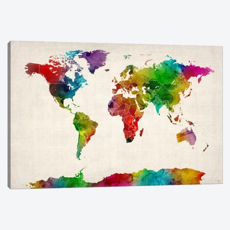 Watercolor Map of the World III Canvas Print #8861} by Michael Tompsett Canvas Art