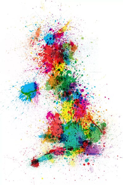Great Britain Uk Map Paint Splashes by Michael Tompsett art print