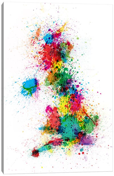 Great Britain Uk Map Paint Splashes Canvas Art Print - Country Maps
