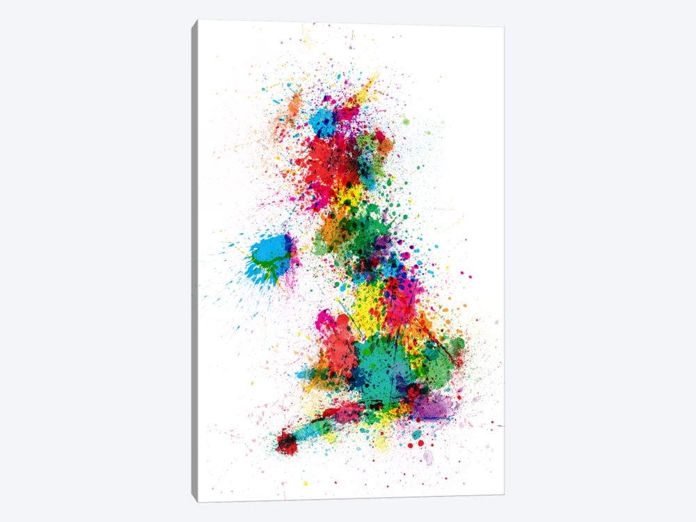 Great Britain Uk Map Paint Splashes by Michael Tompsett 1-piece Canvas Artwork