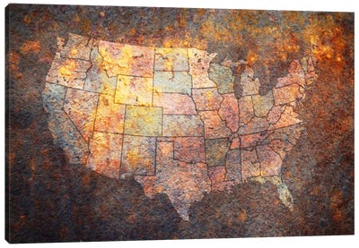 USA Map Canvas Art Print - 3-Piece Map Art