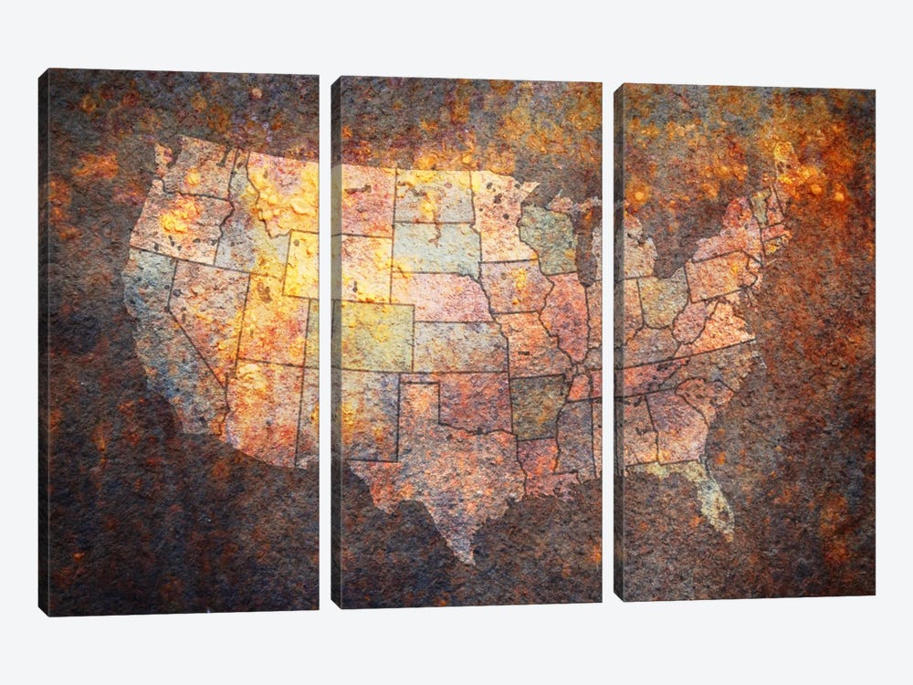 USA Map by Michael Tompsett 3-piece Canvas Art Print