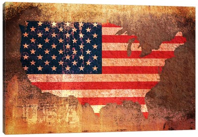 USA Flag Map Canvas Art Print - Country Maps