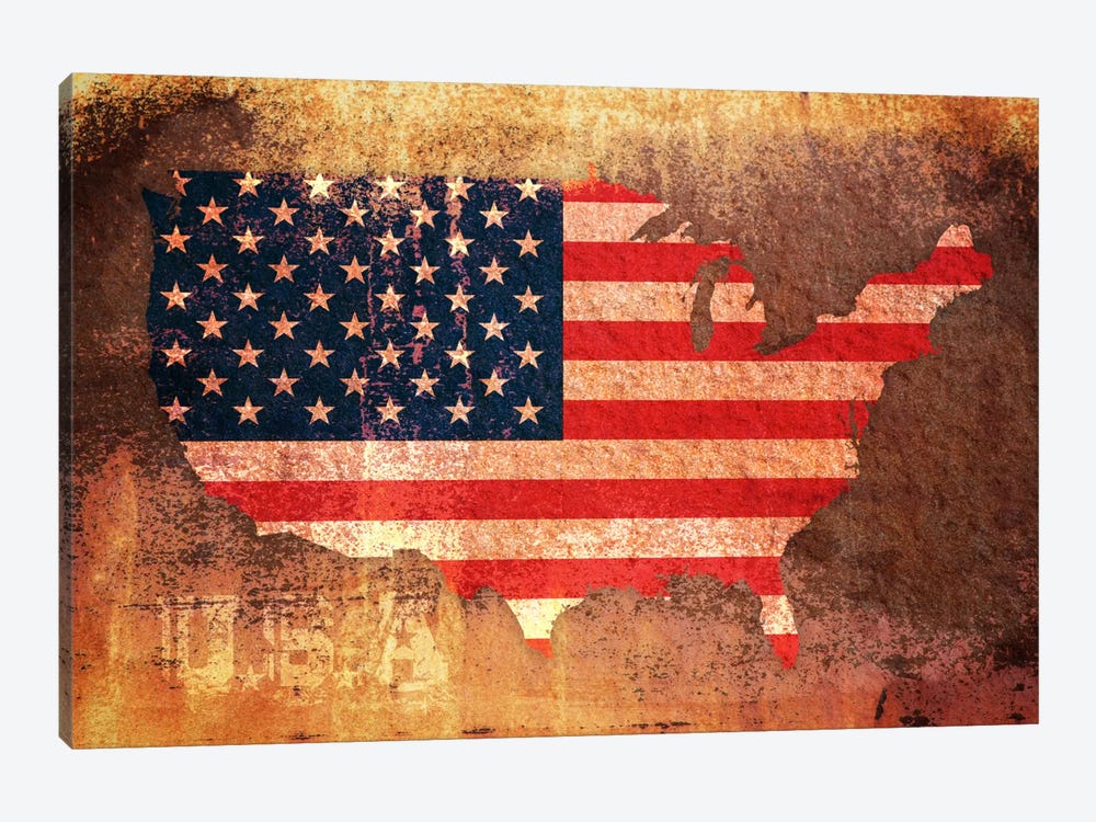 USA Flag Map by Michael Tompsett 1-piece Canvas Art