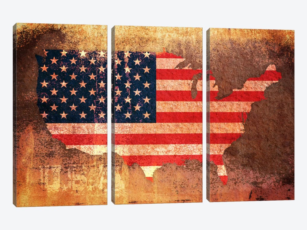 USA Flag Map by Michael Tompsett 3-piece Canvas Artwork