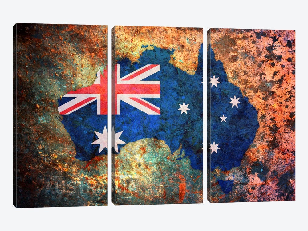 Australia Flag Map by Michael Tompsett 3-piece Canvas Wall Art