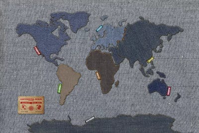 Denim Map of The World by Michael Tompsett acrylic art print