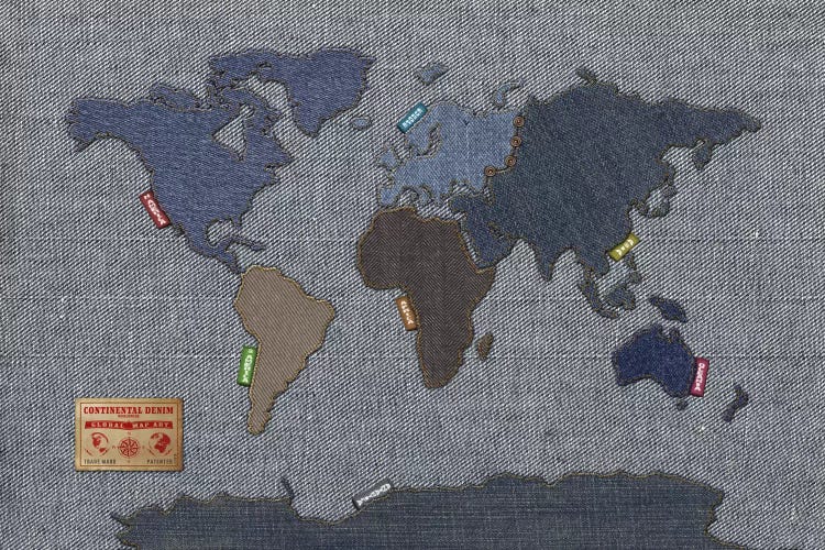 Denim Map of The World by Michael Tompsett wall art