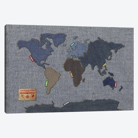 Denim Map of The World Canvas Print #8867} by Michael Tompsett Art Print