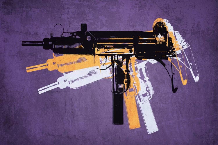 Uzi Sub Machine Gun on Purple by Michael Tompsett wall art