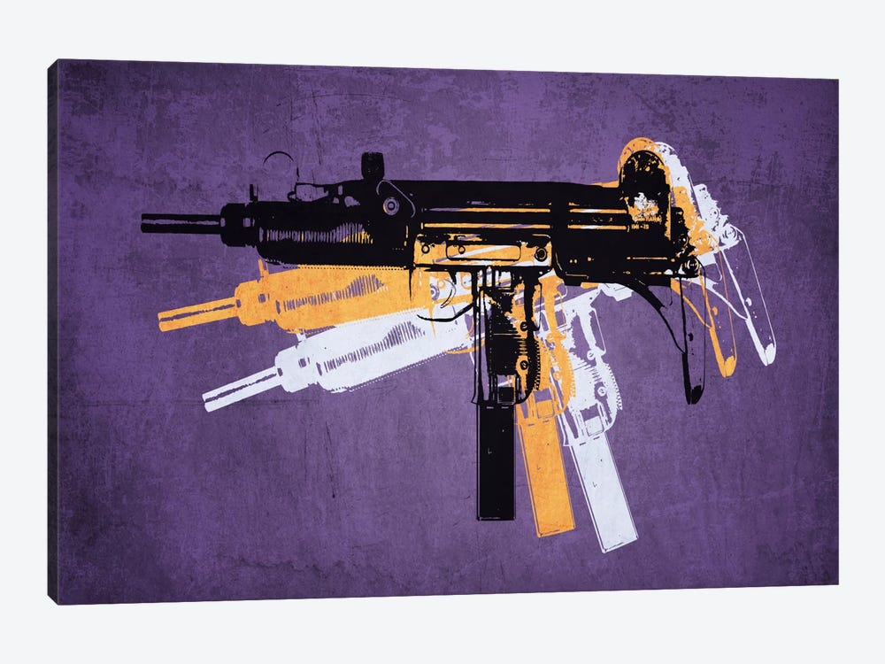 Uzi Sub Machine Gun on Purple by Michael Tompsett 1-piece Art Print