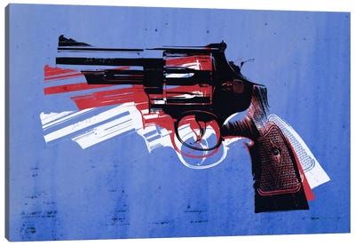 Revolver (Magnum) on Blue Canvas Art Print - Weapons & Artillery Art
