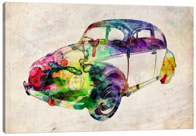 VW Beetle (Urban) Canvas Art Print - Kids Transportation Art
