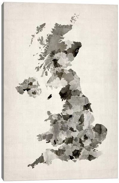 Great Britain Watercolor Map Canvas Art Print - Abstract Watercolor Art